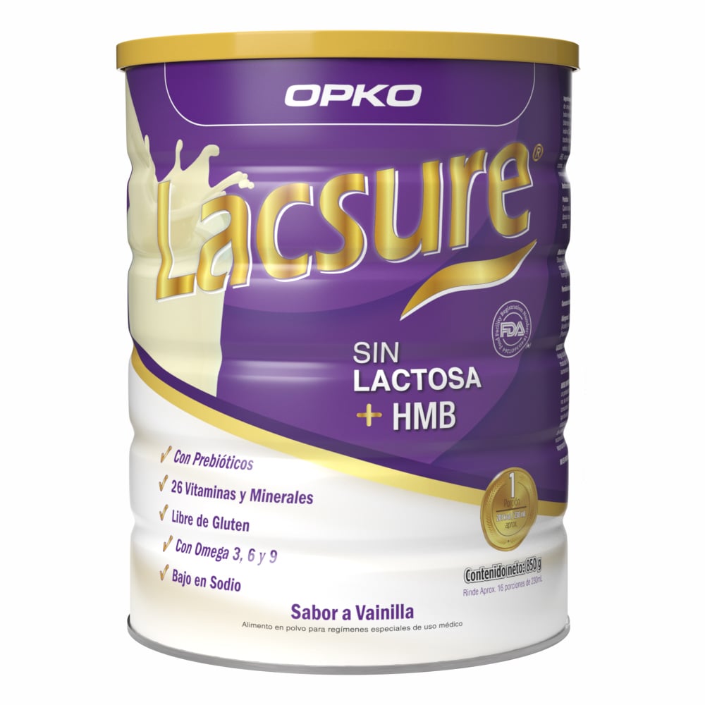 Lacsure Suplemento Alimenticio en Polvo sin Lactosa Sabor Vainilla 850 g